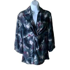 Ivy Chic Spread Tunic Top Women Sz Medium Long Sleeve V-Neck Tie Dye Multicolor